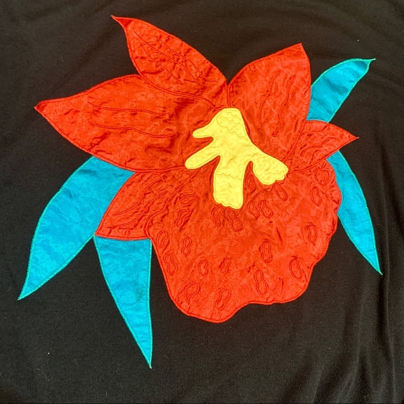 Vintage 80's Tropical Floral Large Print Embroidered Top - Picture 3 of 8